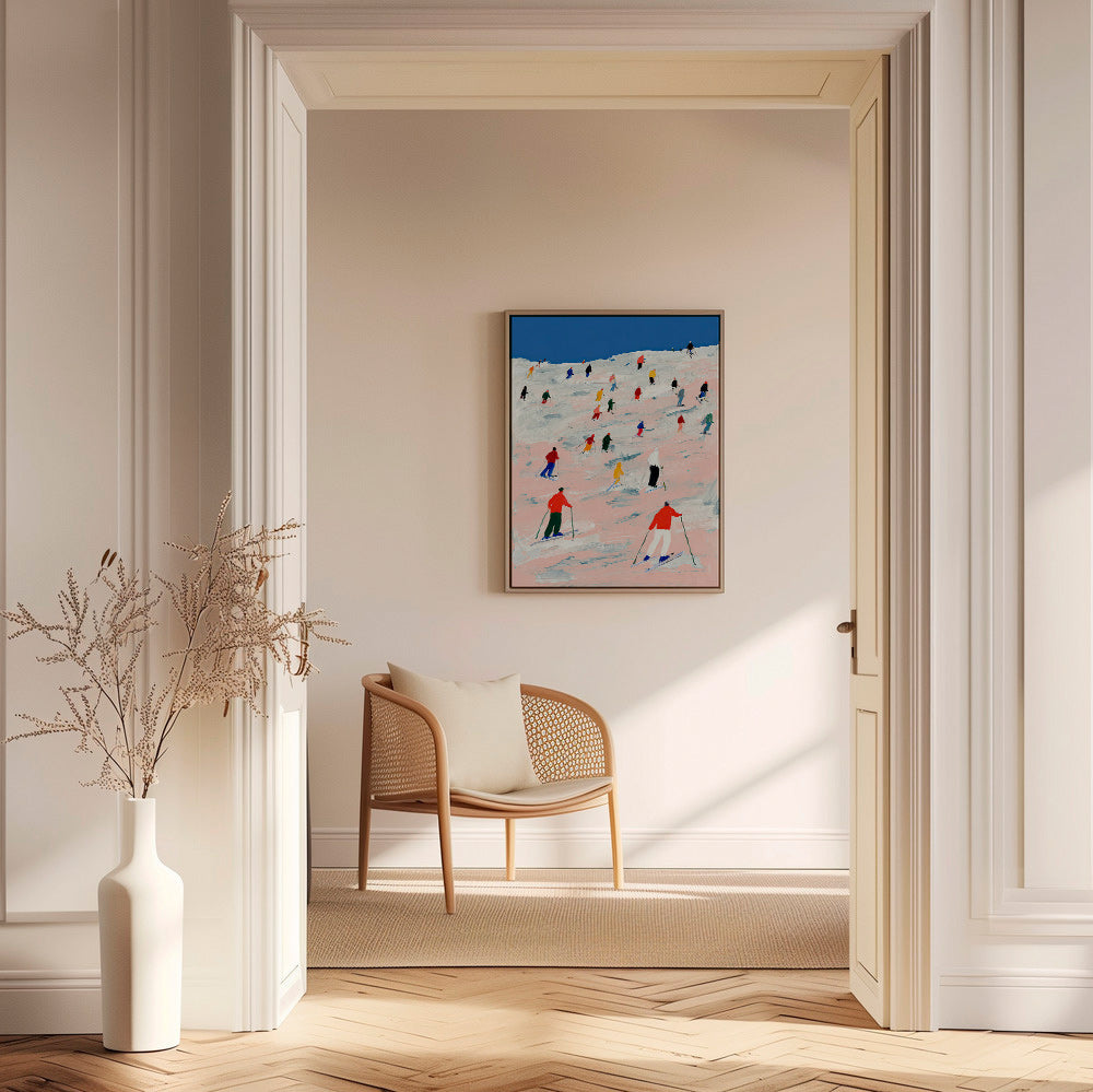 Sportkunst skikørsel på farverig bakke