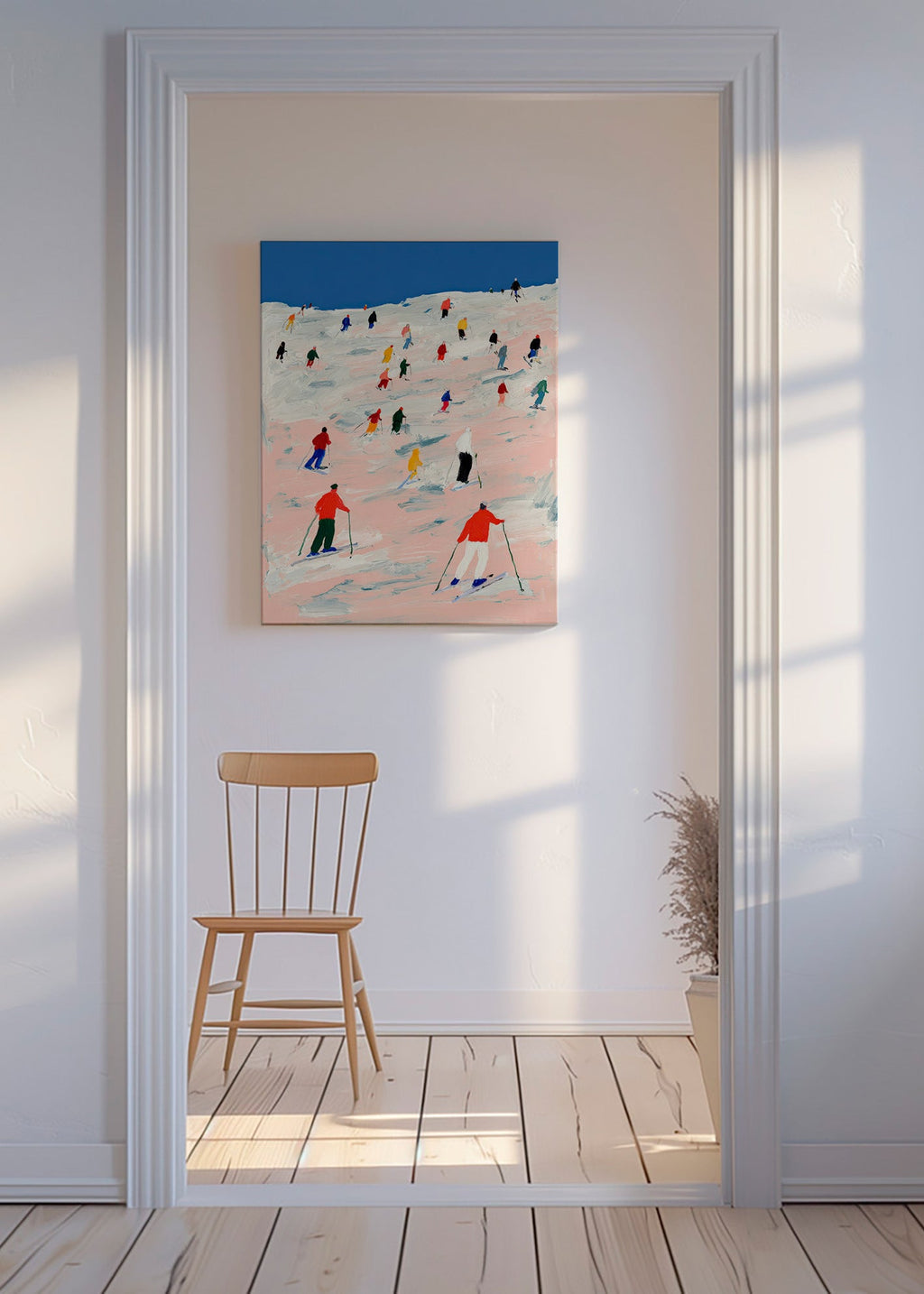 Sportkunst skikørsel på farverig bakke