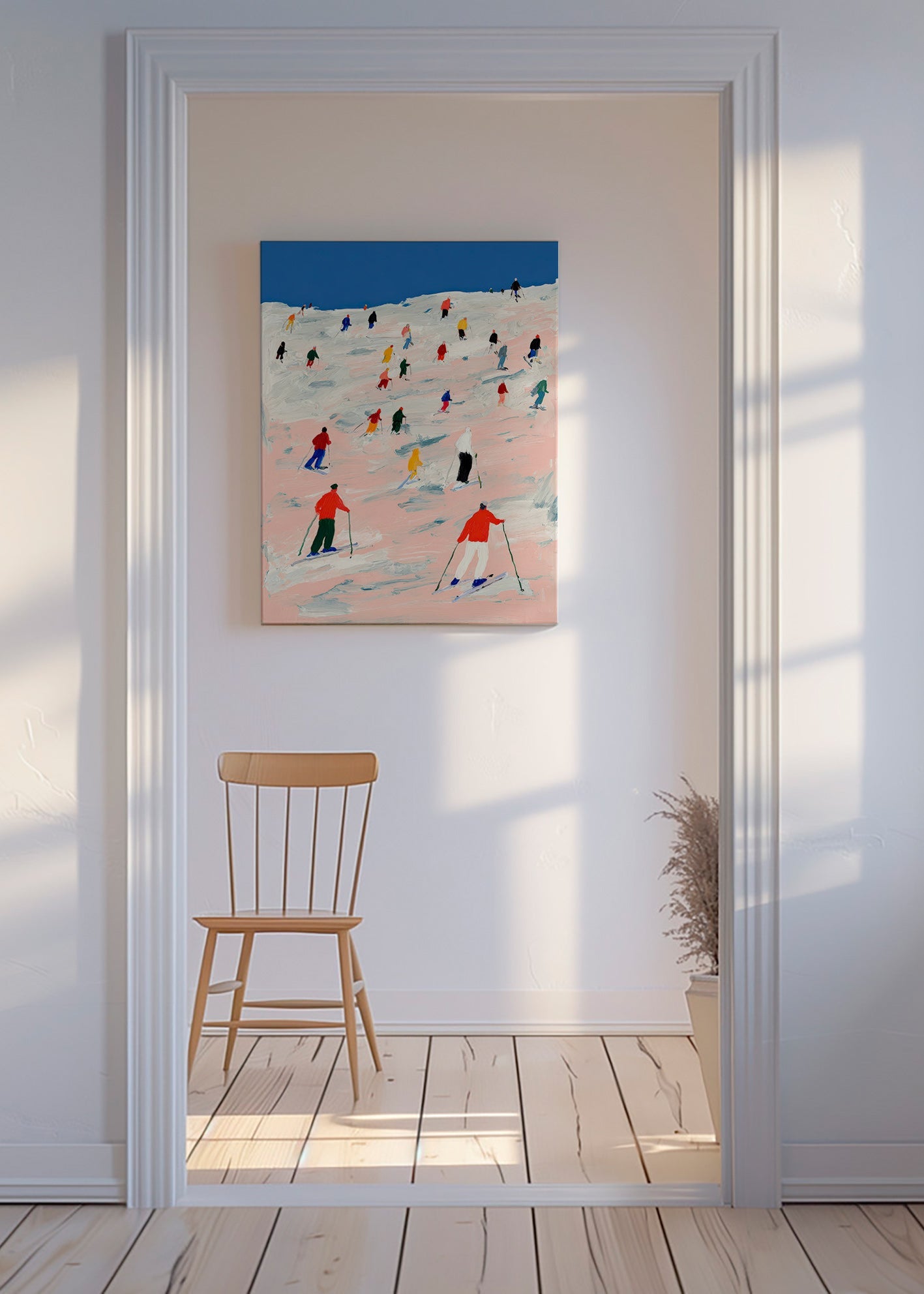Sportkunst skikørsel på farverig bakke