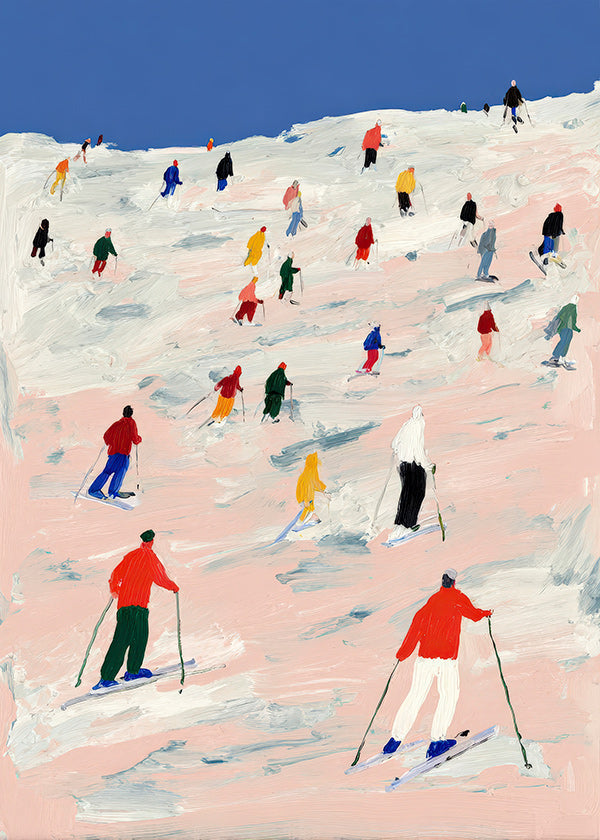 Sportkunst skikørsel på farverig bakke