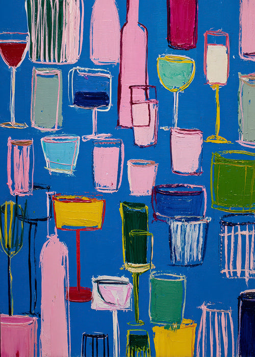 Køkkenkunst: farverige cocktails på blå baggrund