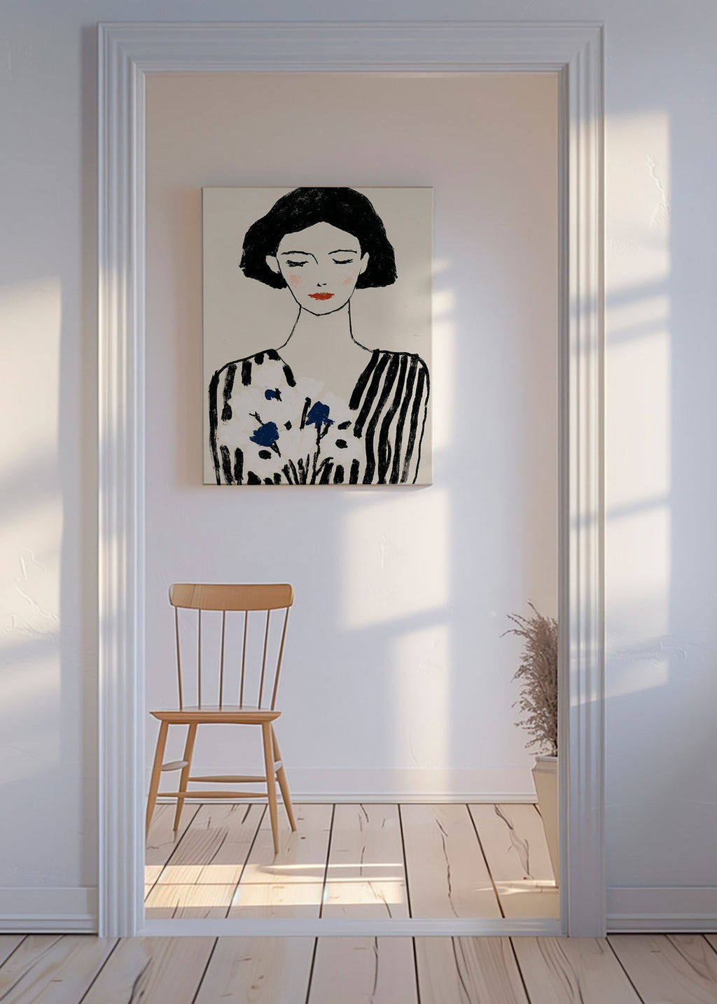 Illustration: kvindeportræt med blomster