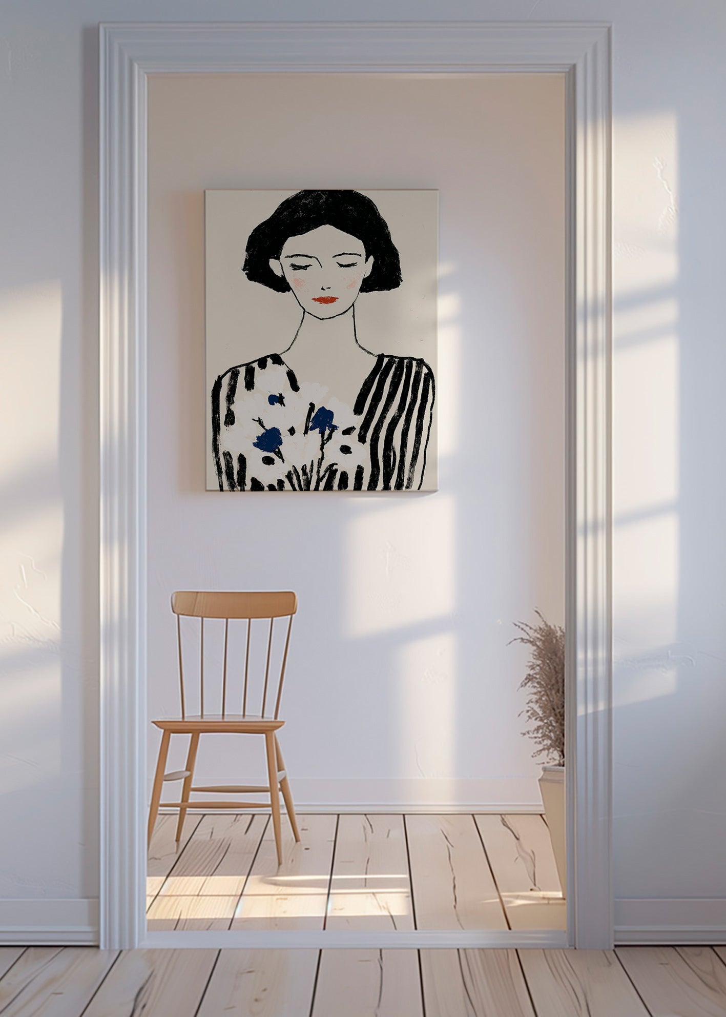 Illustration: kvindeportræt med blomster