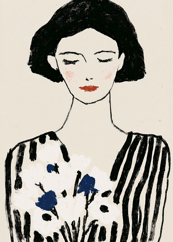 Illustration: kvindeportræt med blomster