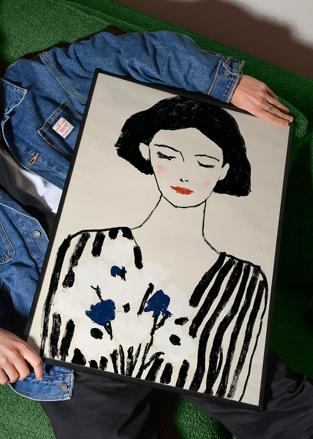 Illustration: kvindeportræt med blomster