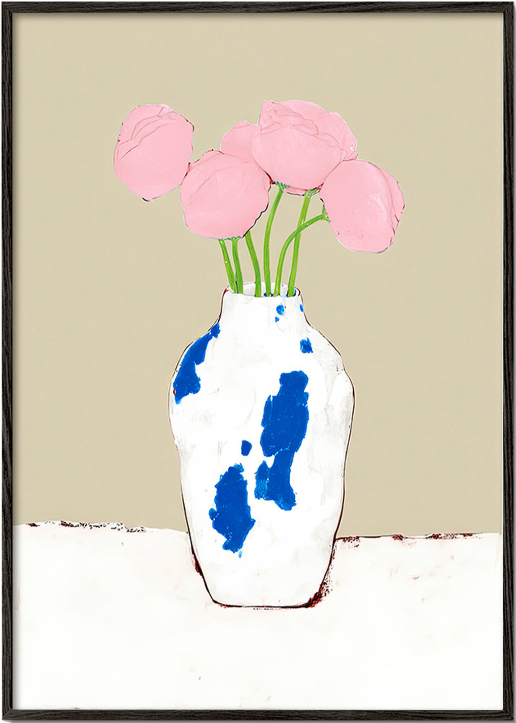 Botanisk plakat med pæoner i blå vase
