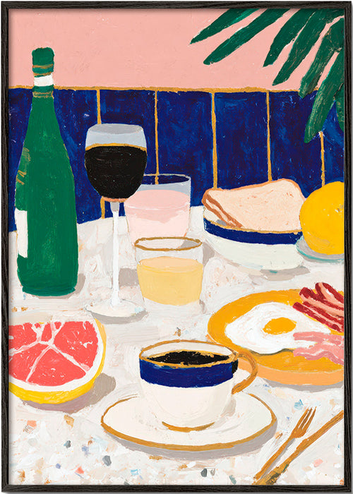 Køkkenkunst: morgenmads stilleben med kaffe og citrus