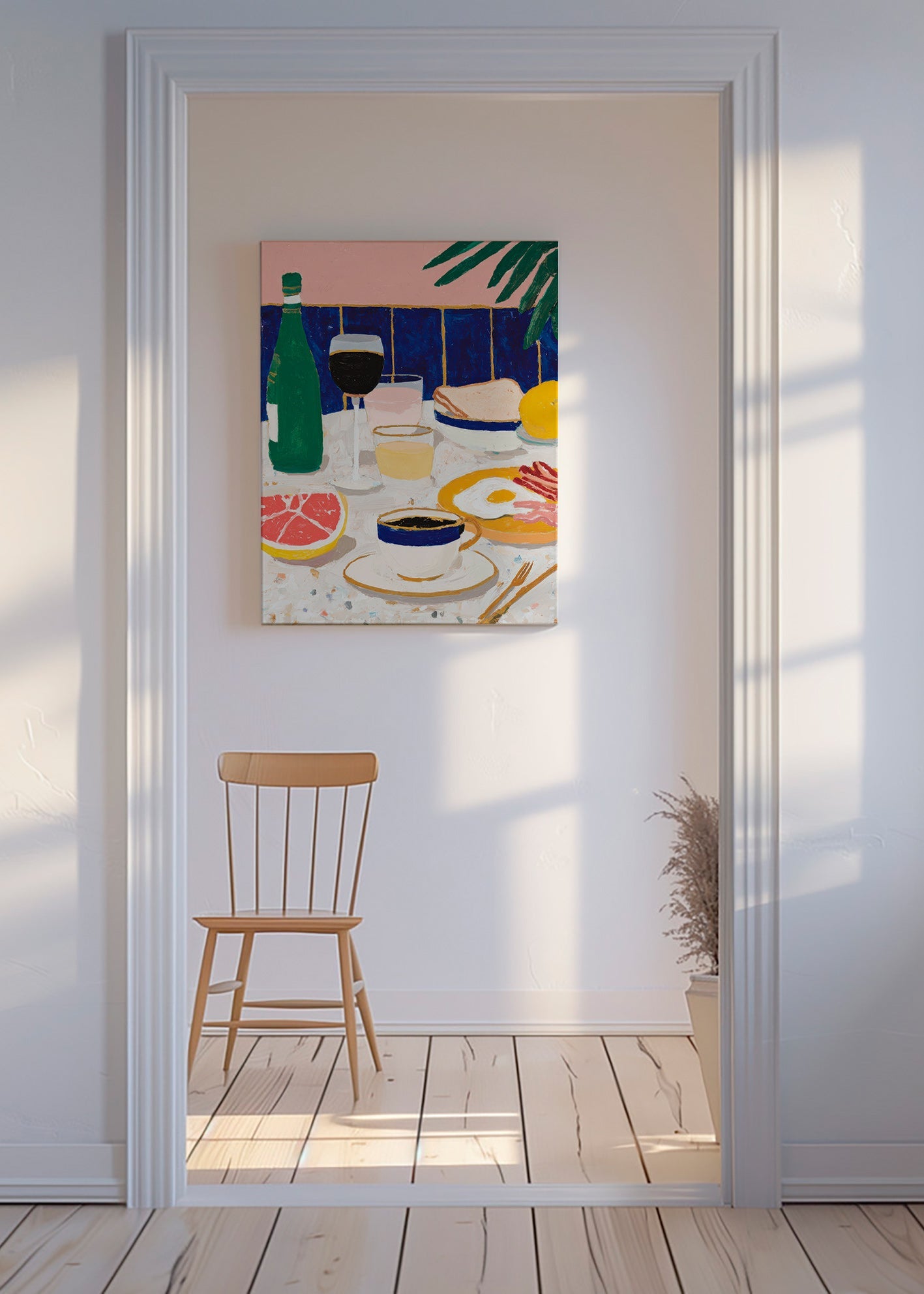 Køkkenkunst: morgenmads stilleben med kaffe og citrus