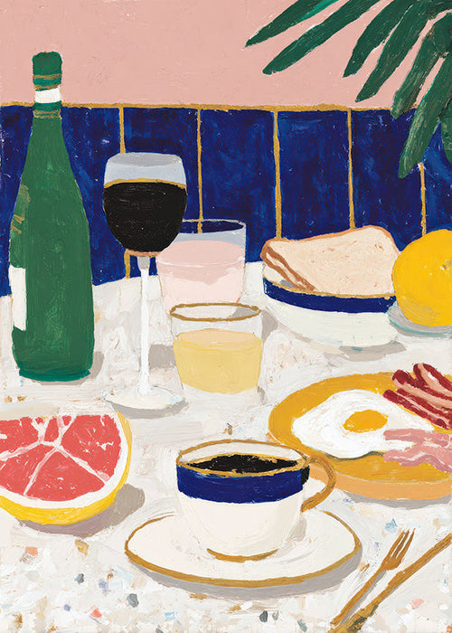 Køkkenkunst: morgenmads stilleben med kaffe og citrus