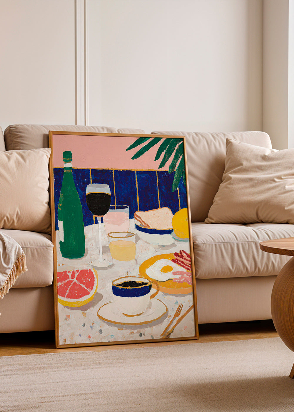 Køkkenkunst: morgenmads stilleben med kaffe og citrus