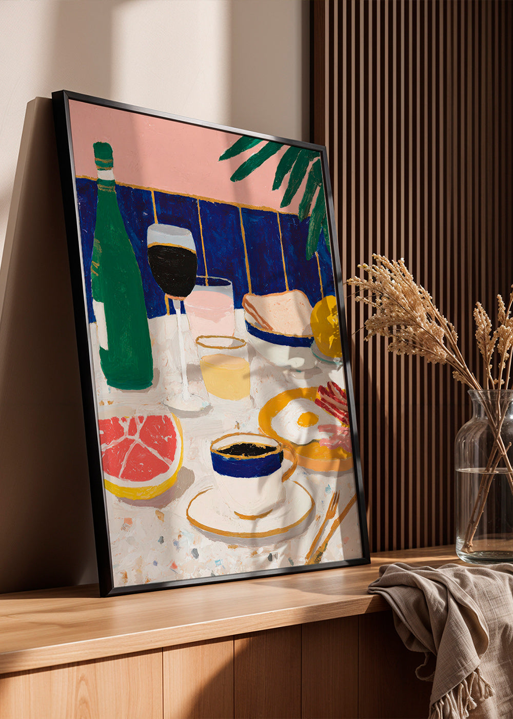 Køkkenkunst: morgenmads stilleben med kaffe og citrus