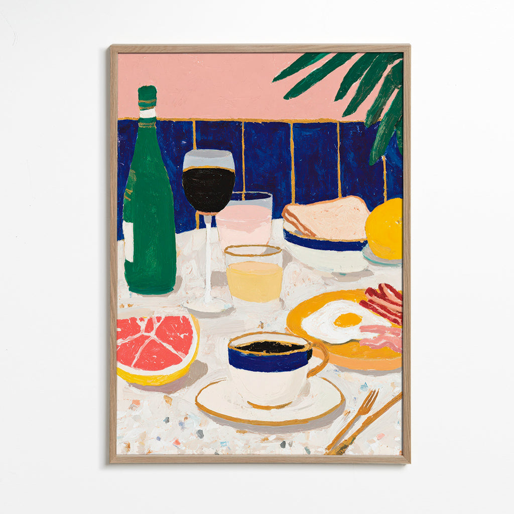 Køkkenkunst: morgenmads stilleben med kaffe og citrus