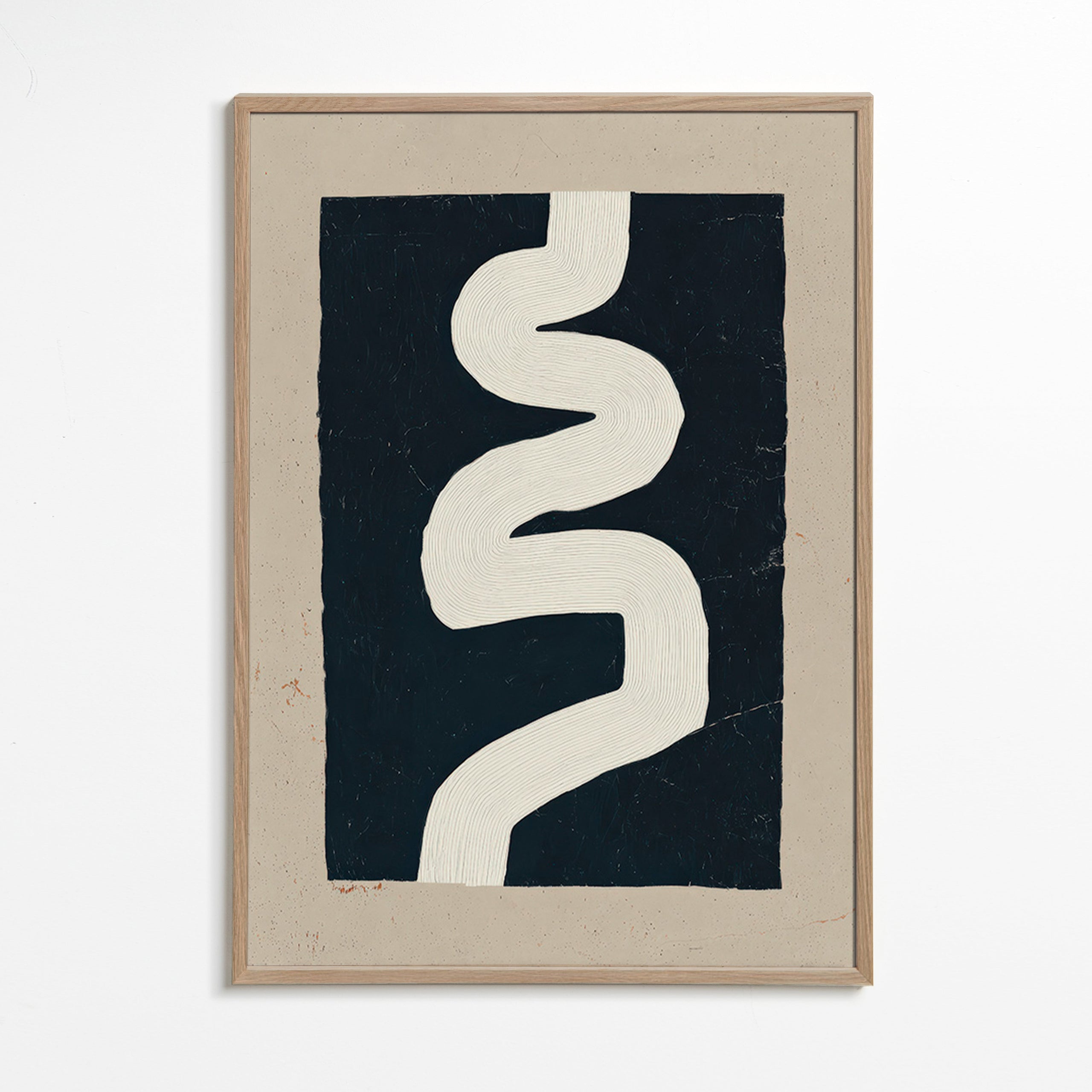Minimalistisk print hvid kurve på mørk flade