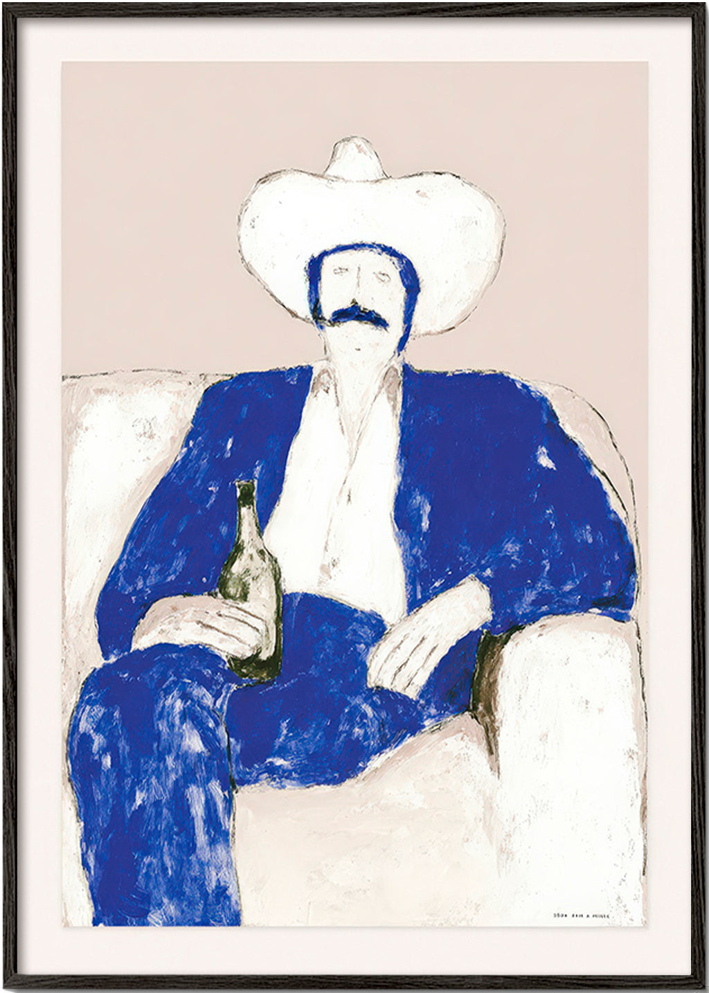Illustration af siddende blå cowboy