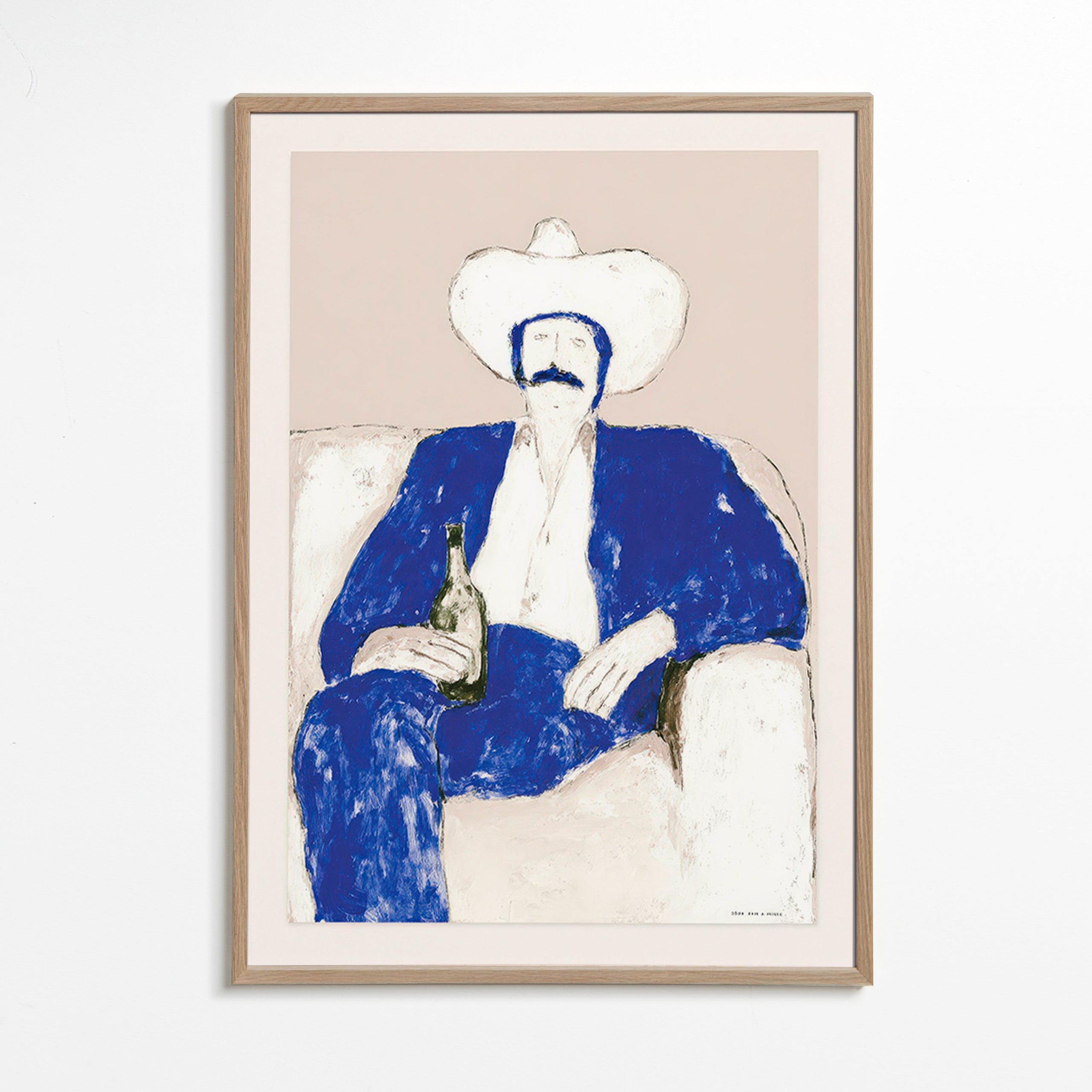 Illustration af siddende blå cowboy