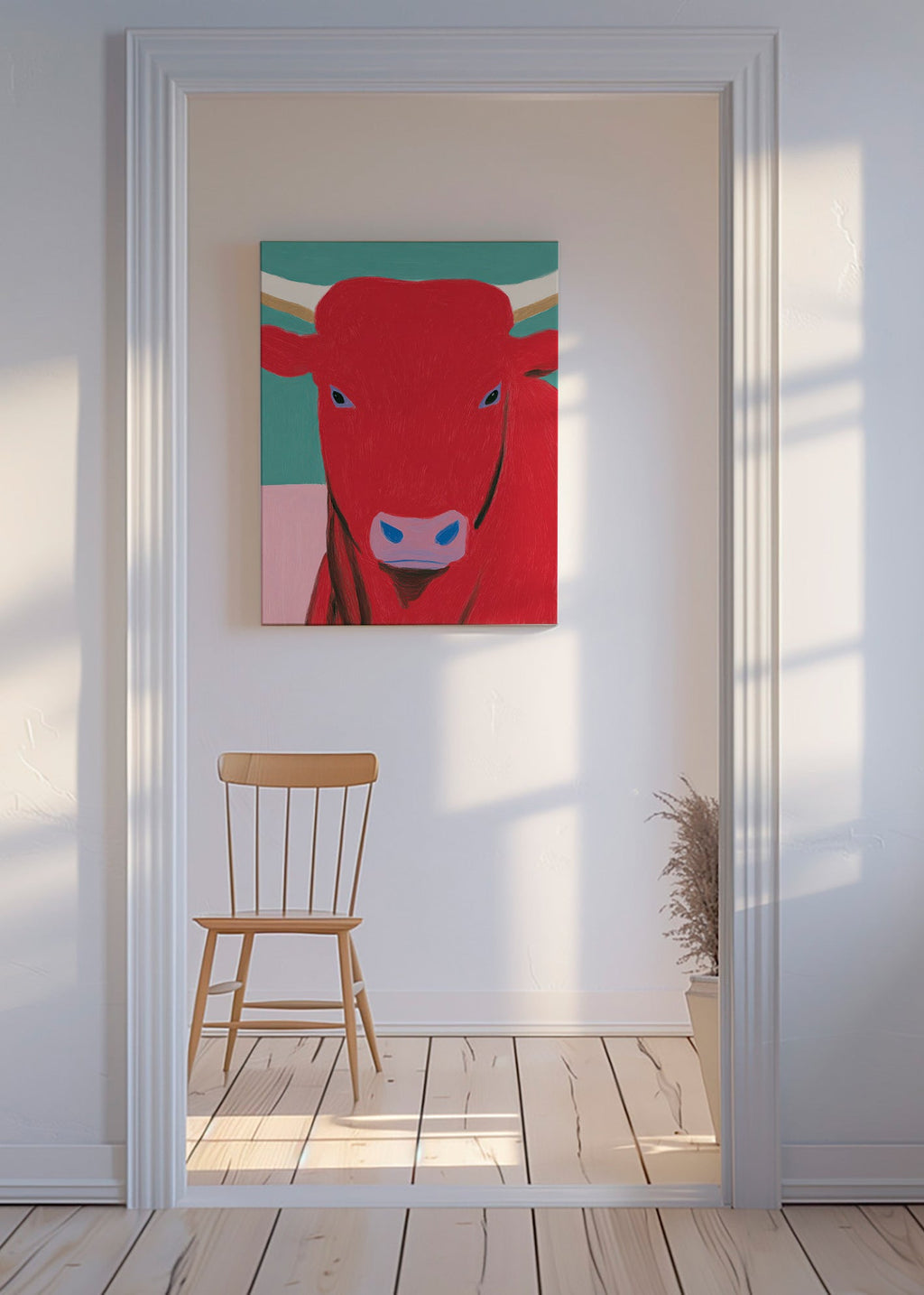 Rødt okseportræt i moderne stil