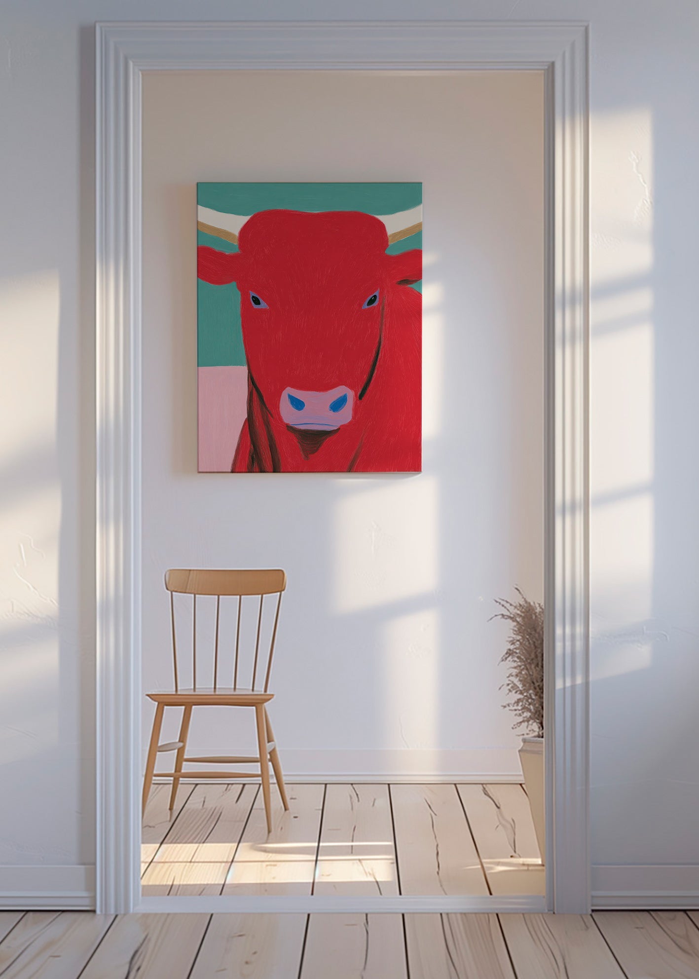 Rødt okseportræt i moderne stil