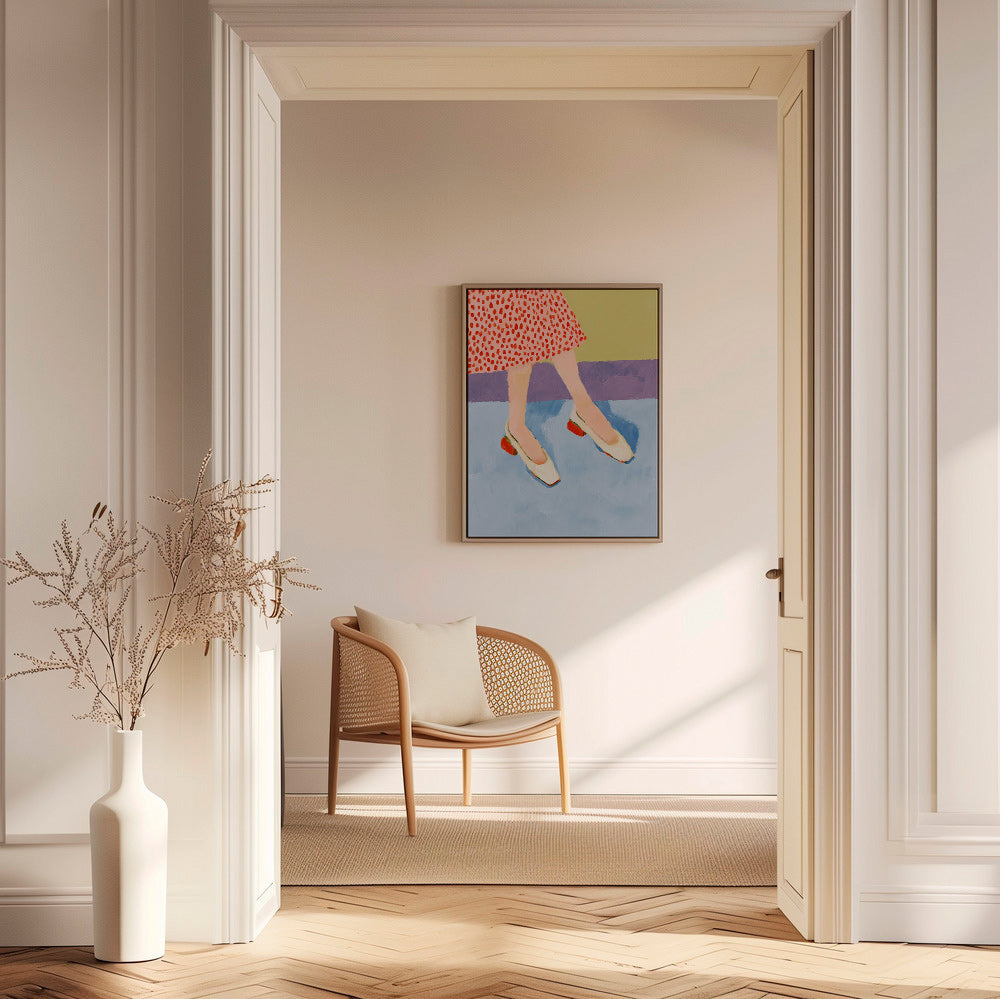Illustration røde sko med mønstret nederdel