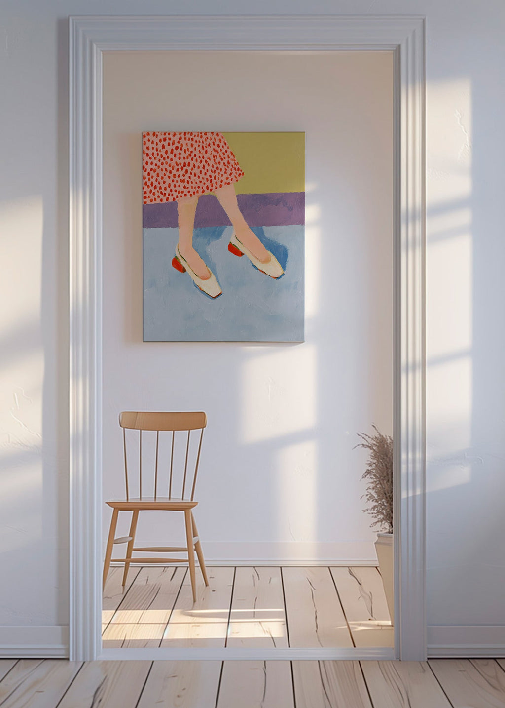 Illustration røde sko med mønstret nederdel