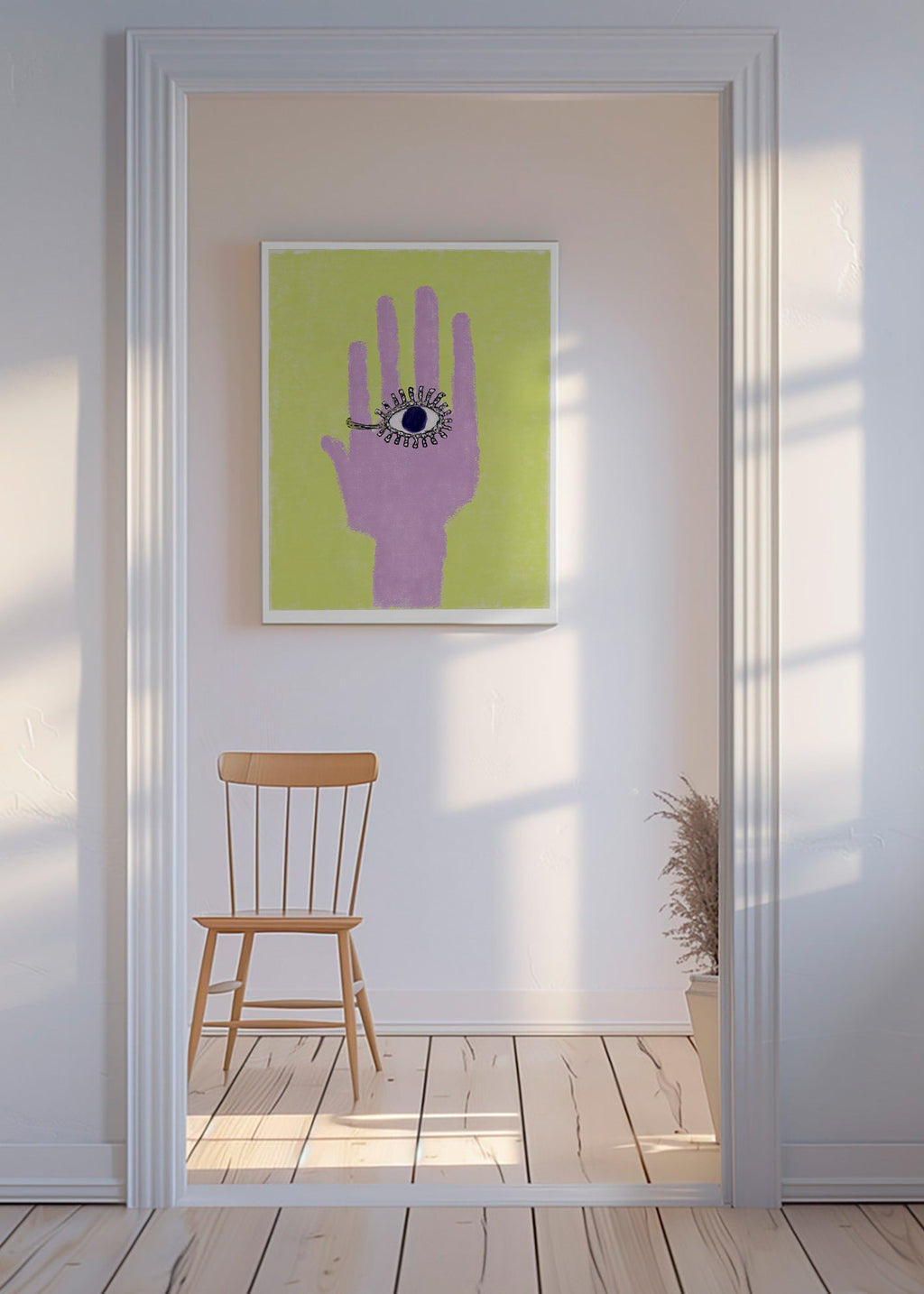 Illustration af hånd med øje i håndfladen