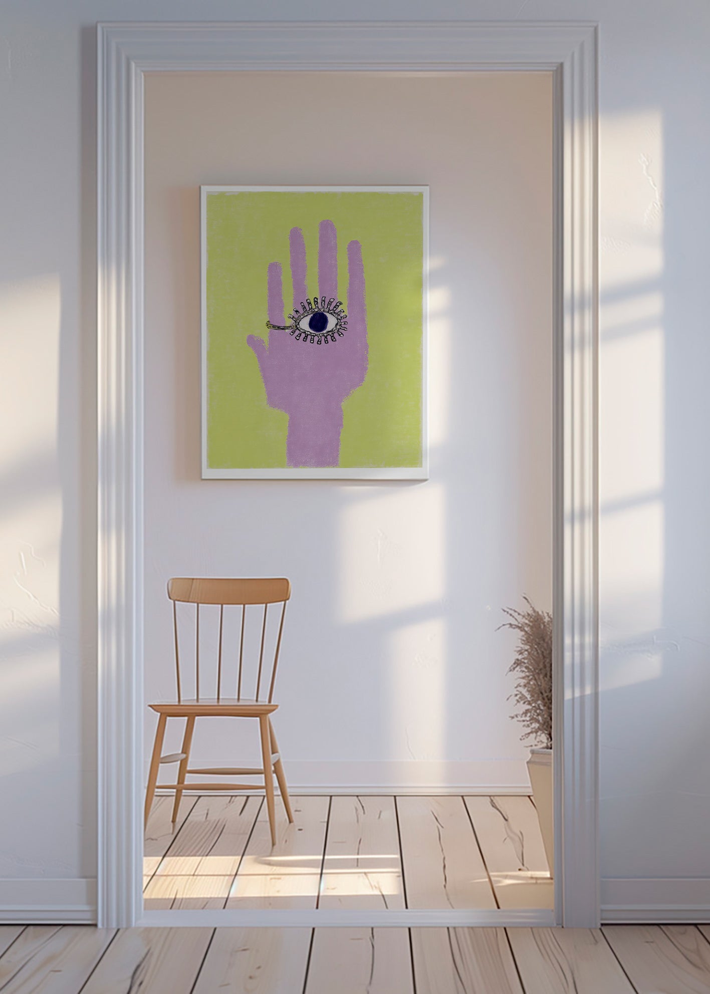 Illustration af hånd med øje i håndfladen