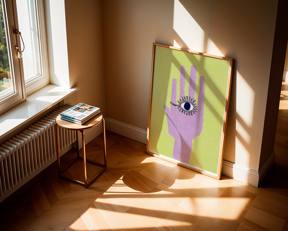 Illustration af hånd med øje i håndfladen