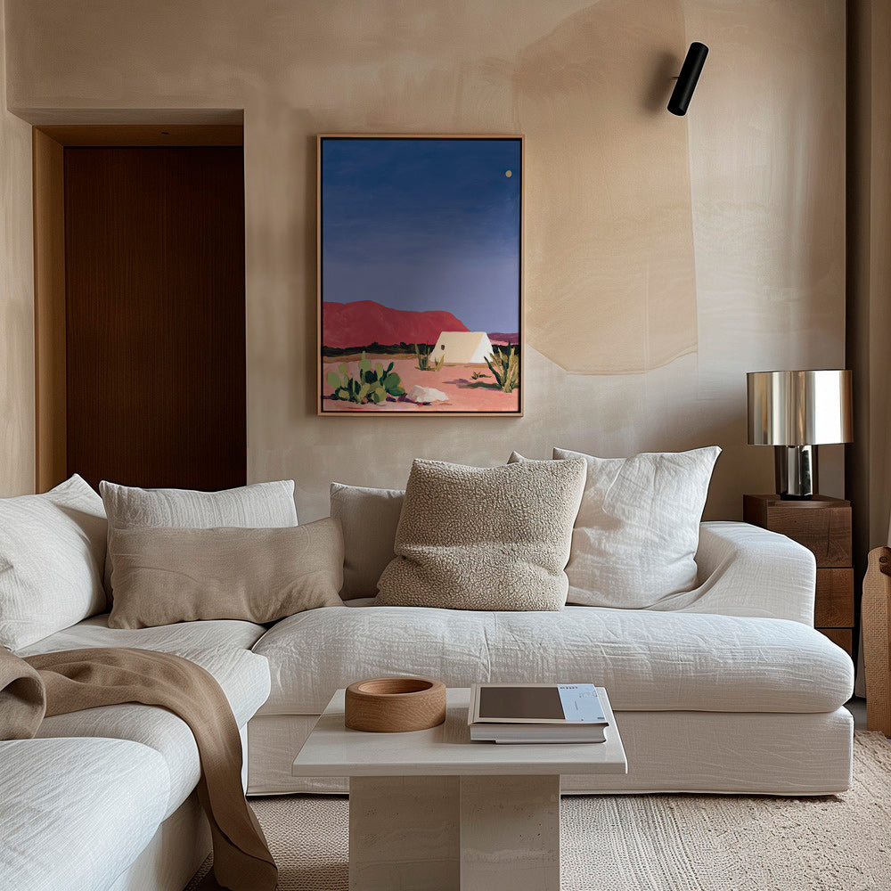 Landskabskunst: ørken med telt og kaktus