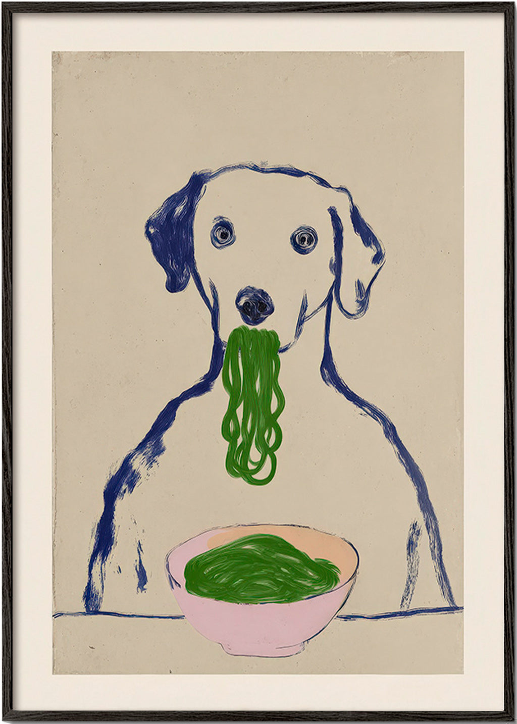 Køkkenkunst: hund spiser nudler