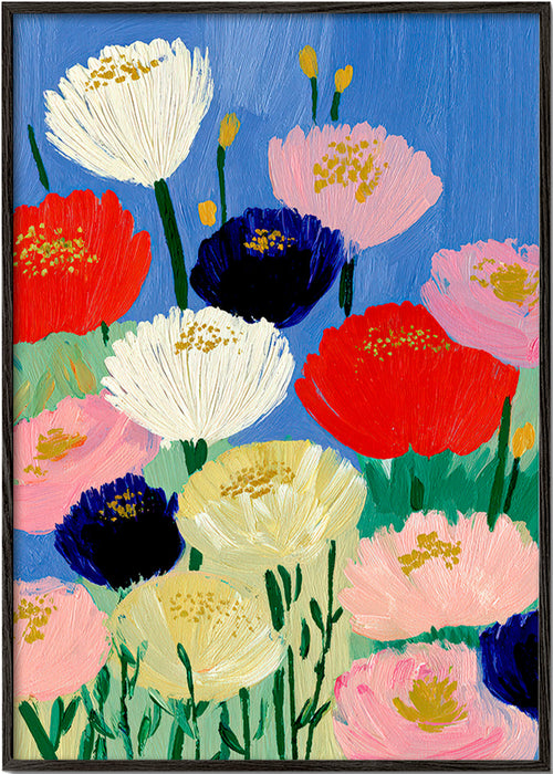 Botanisk plakat med kraftige penselblomster