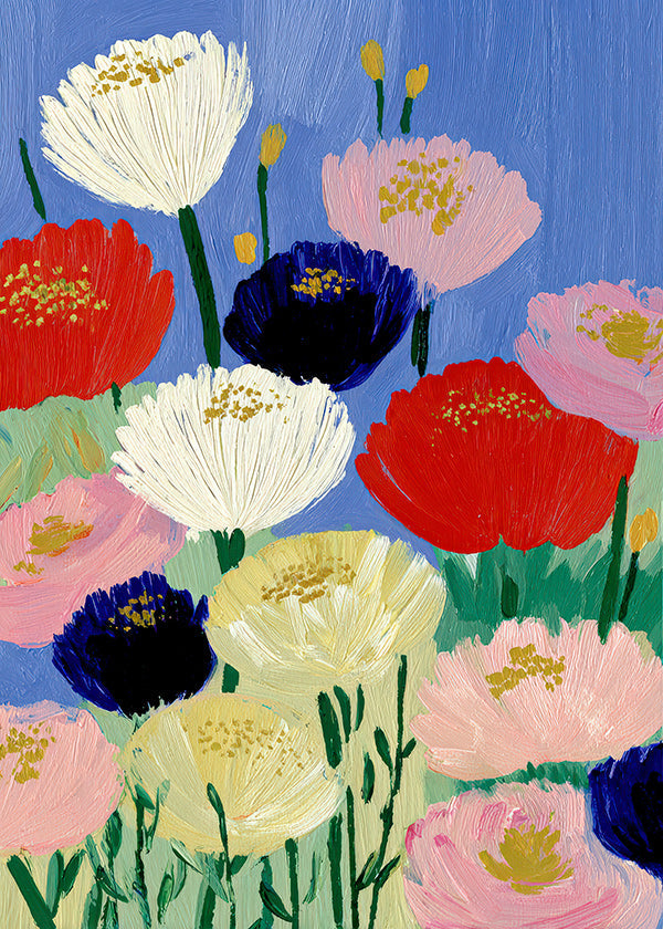 Botanisk plakat med kraftige penselblomster