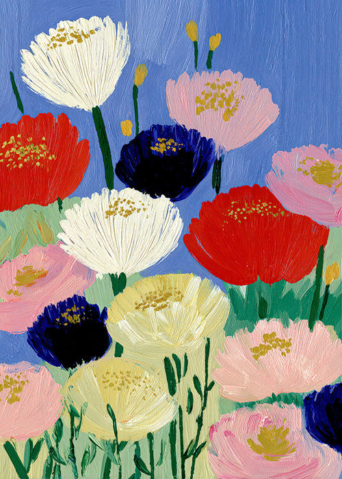 Botanisk plakat med kraftige penselblomster