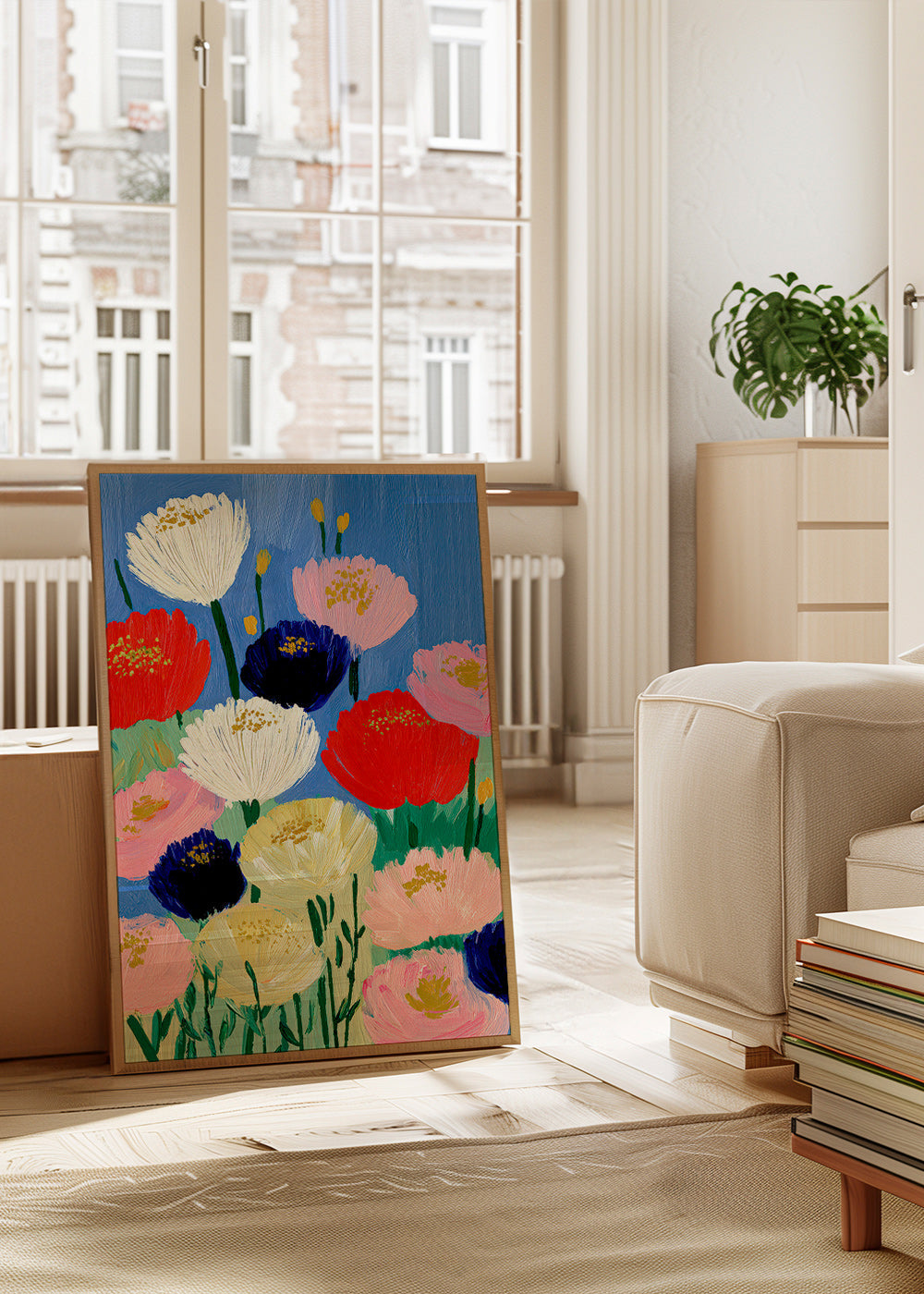 Botanisk plakat med kraftige penselblomster