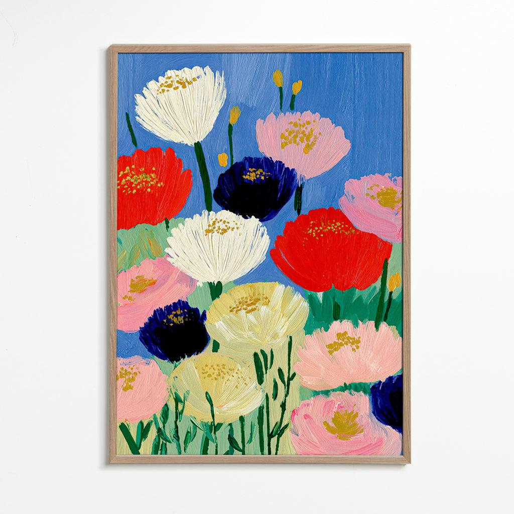 Botanisk plakat med kraftige penselblomster