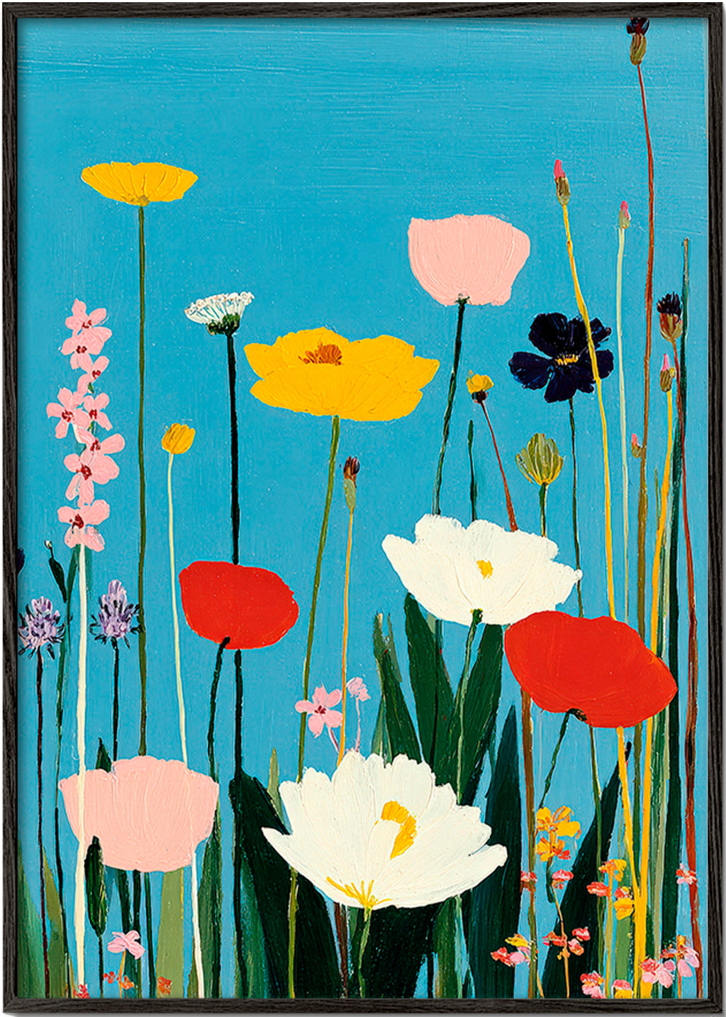 Botanisk plakat vilde blomster på blå baggrund