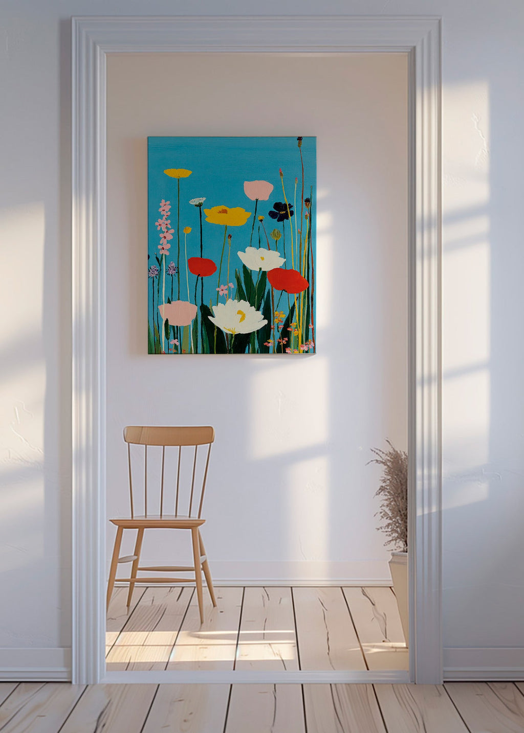 Botanisk plakat vilde blomster på blå baggrund