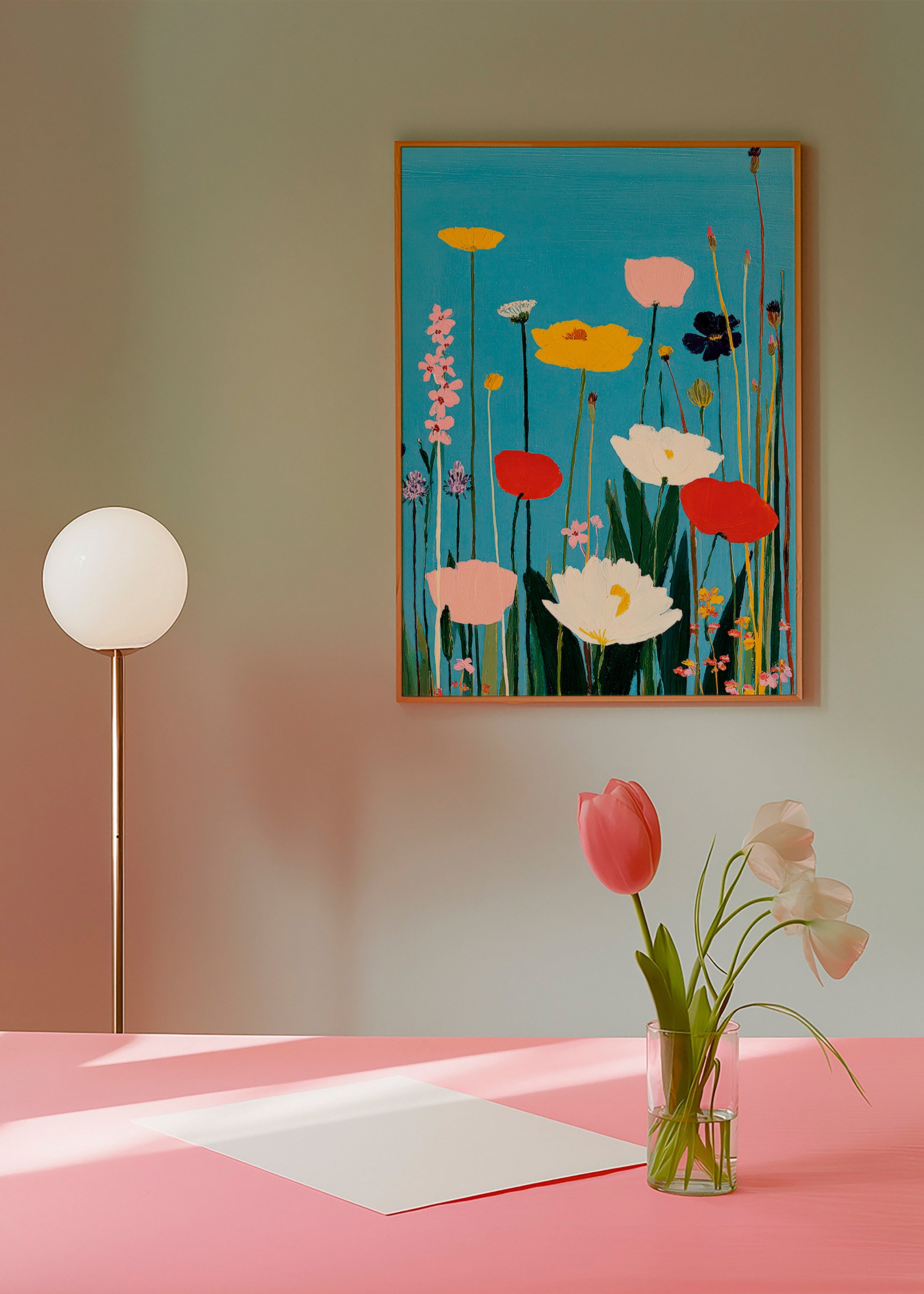 Botanisk plakat vilde blomster på blå baggrund