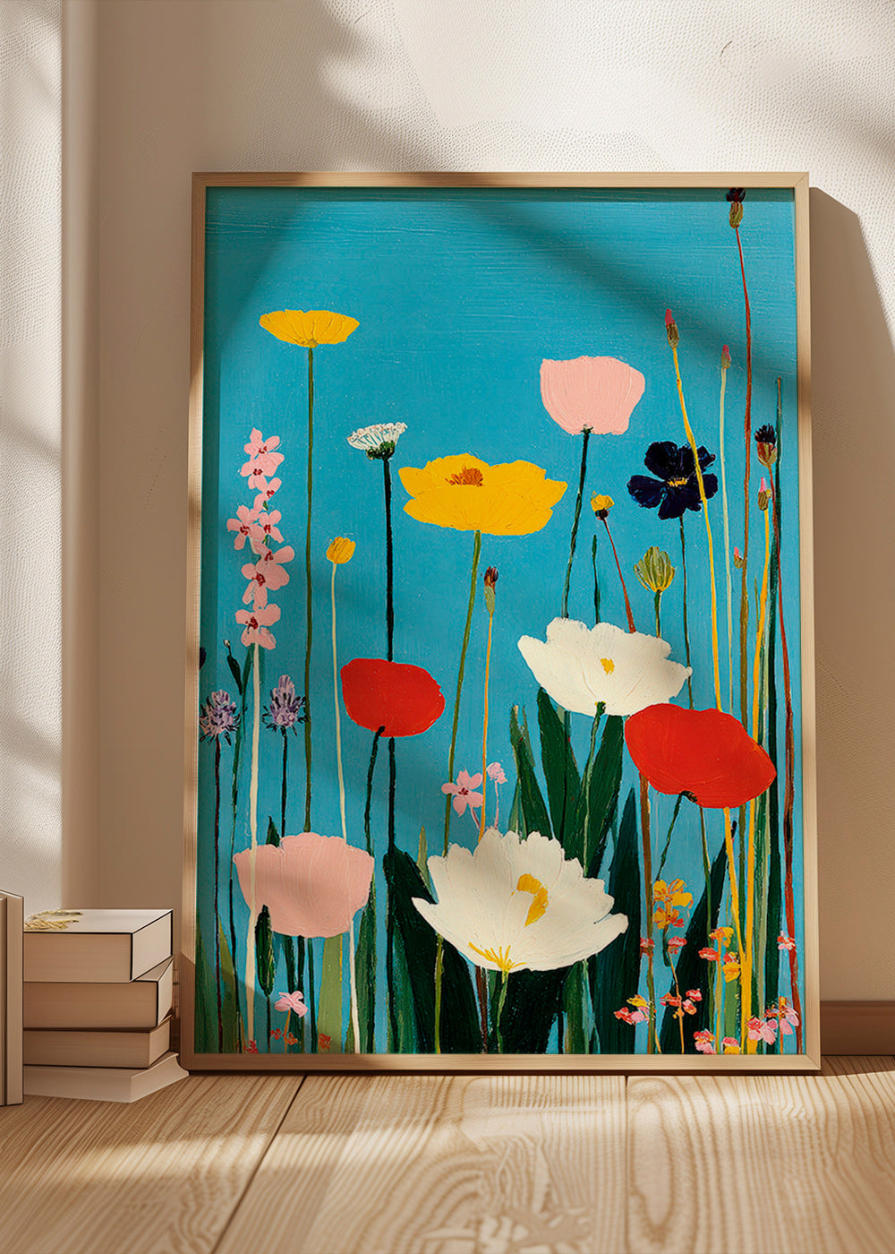 Botanisk plakat vilde blomster på blå baggrund