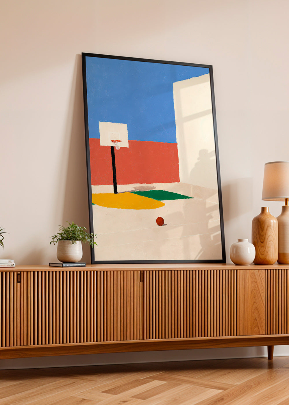 Sportkunst: minimalistisk bane med bold