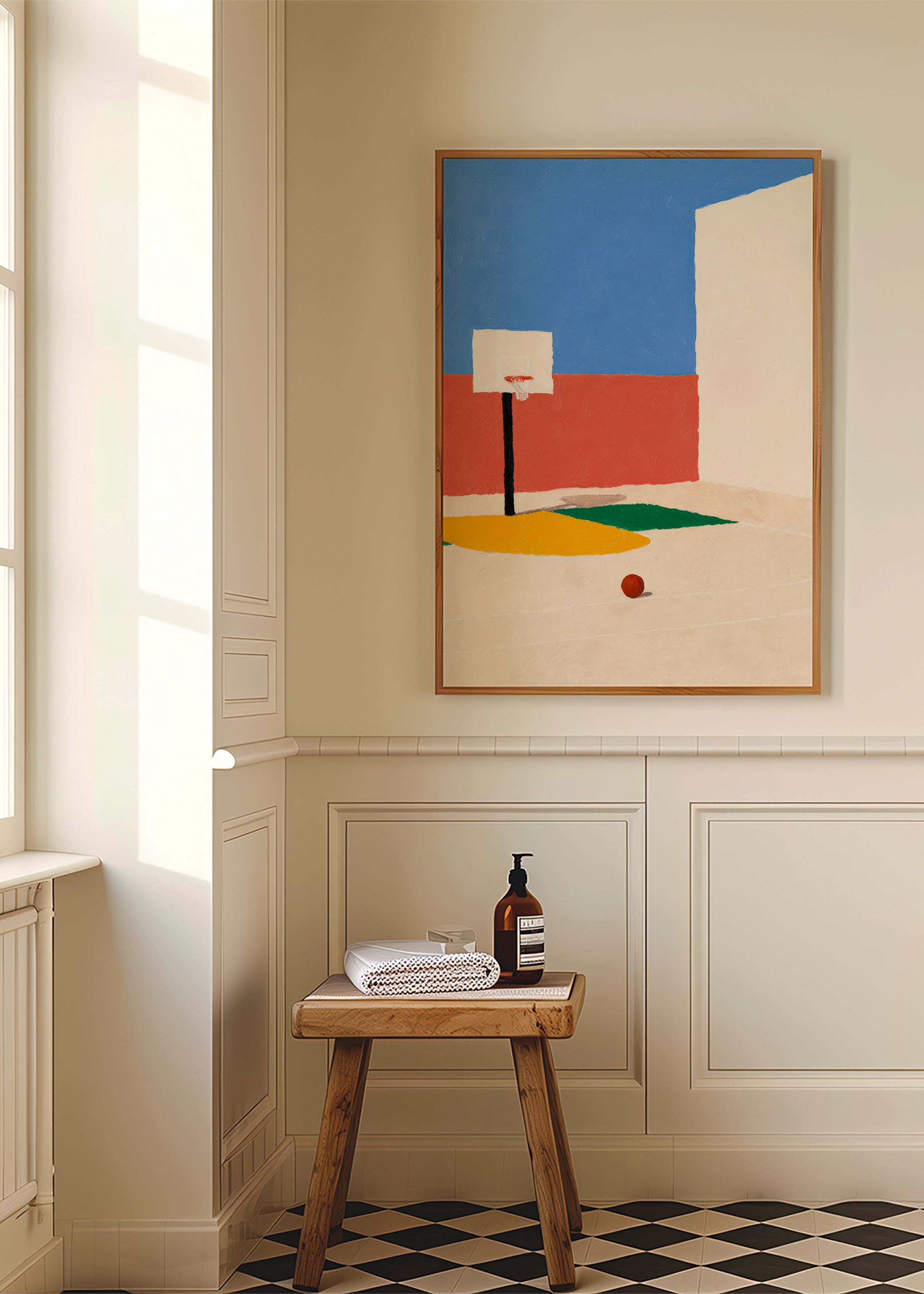 Sportkunst: minimalistisk bane med bold