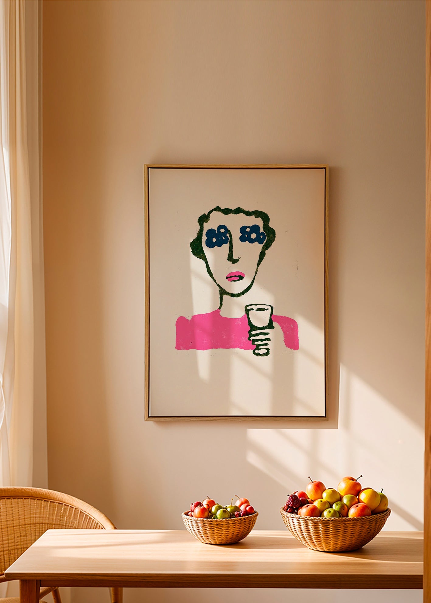 Illustration med blomsterog oje og kop