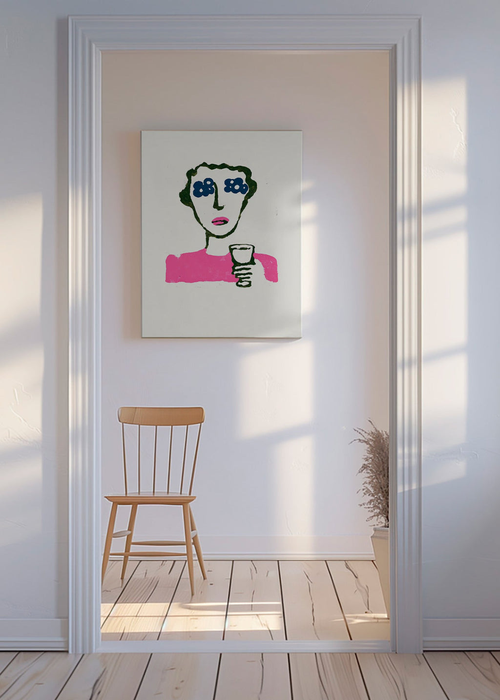 Illustration med blomsterog oje og kop