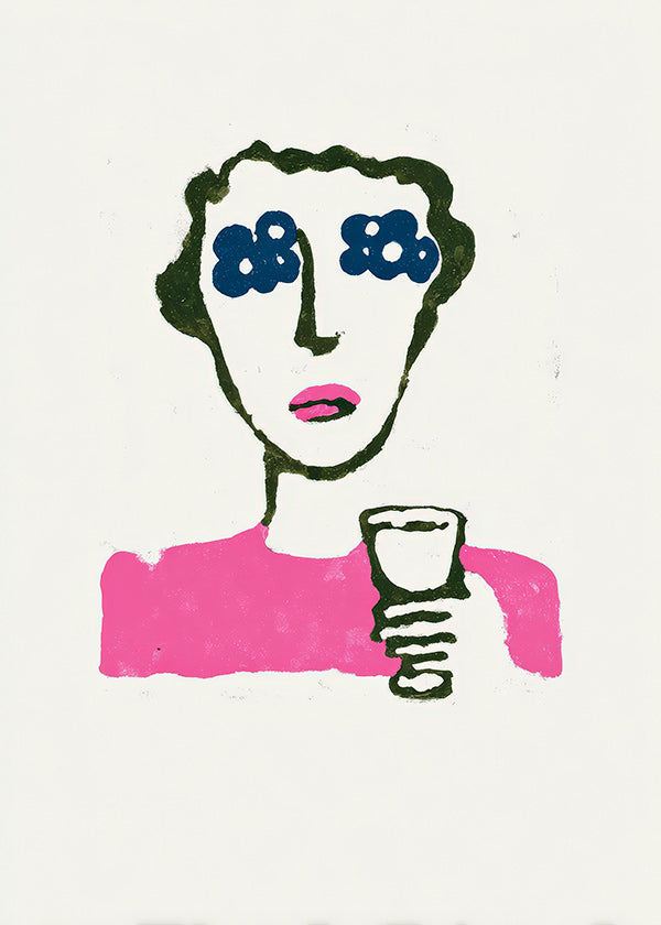 Illustration med blomsterog oje og kop
