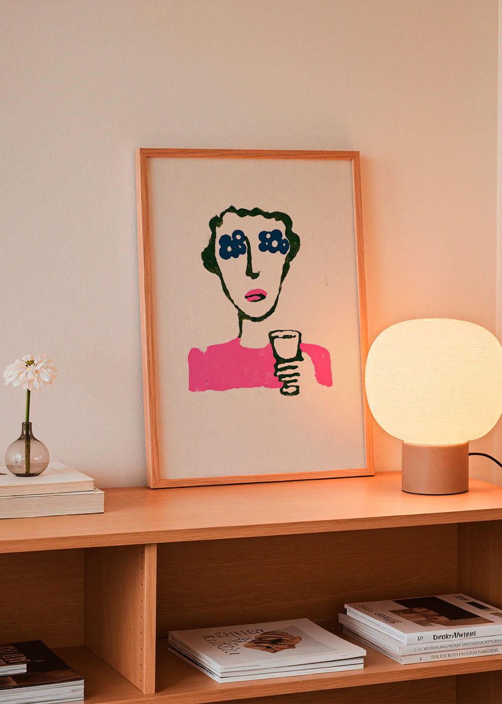 Illustration med blomsterog oje og kop