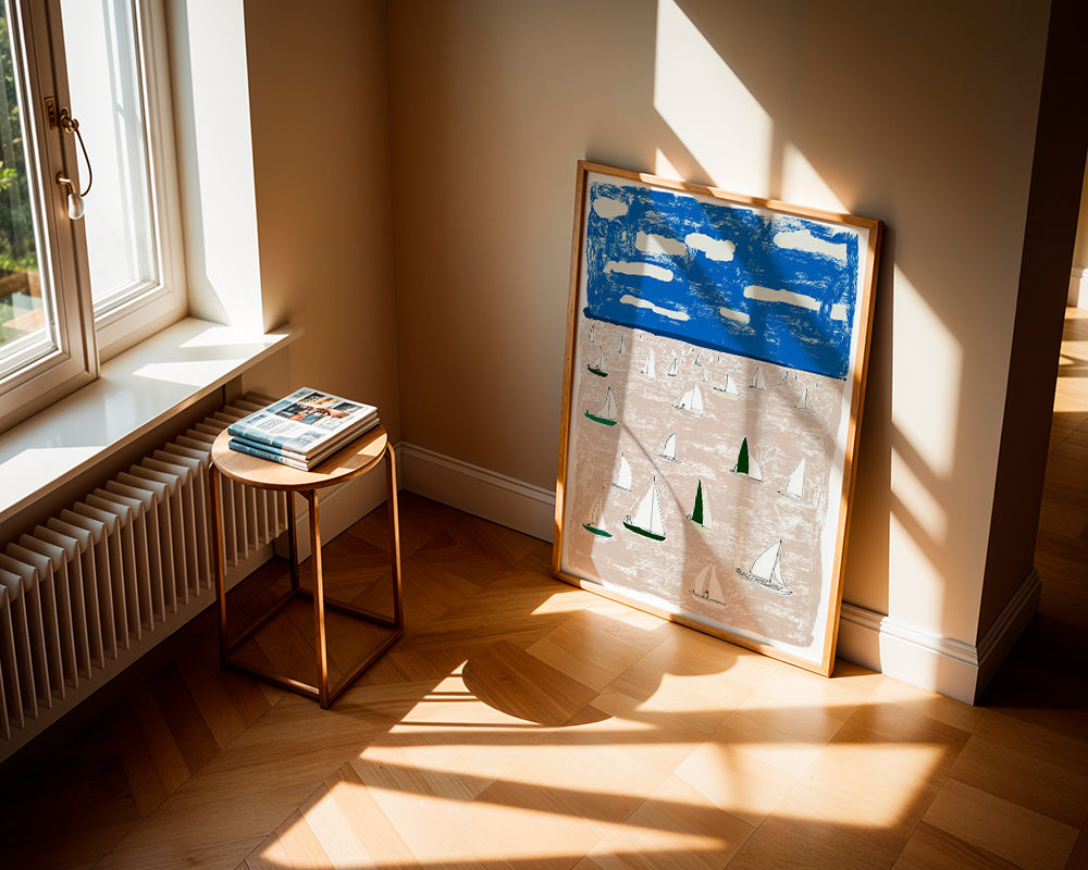Landskabskunst med sejlbåde