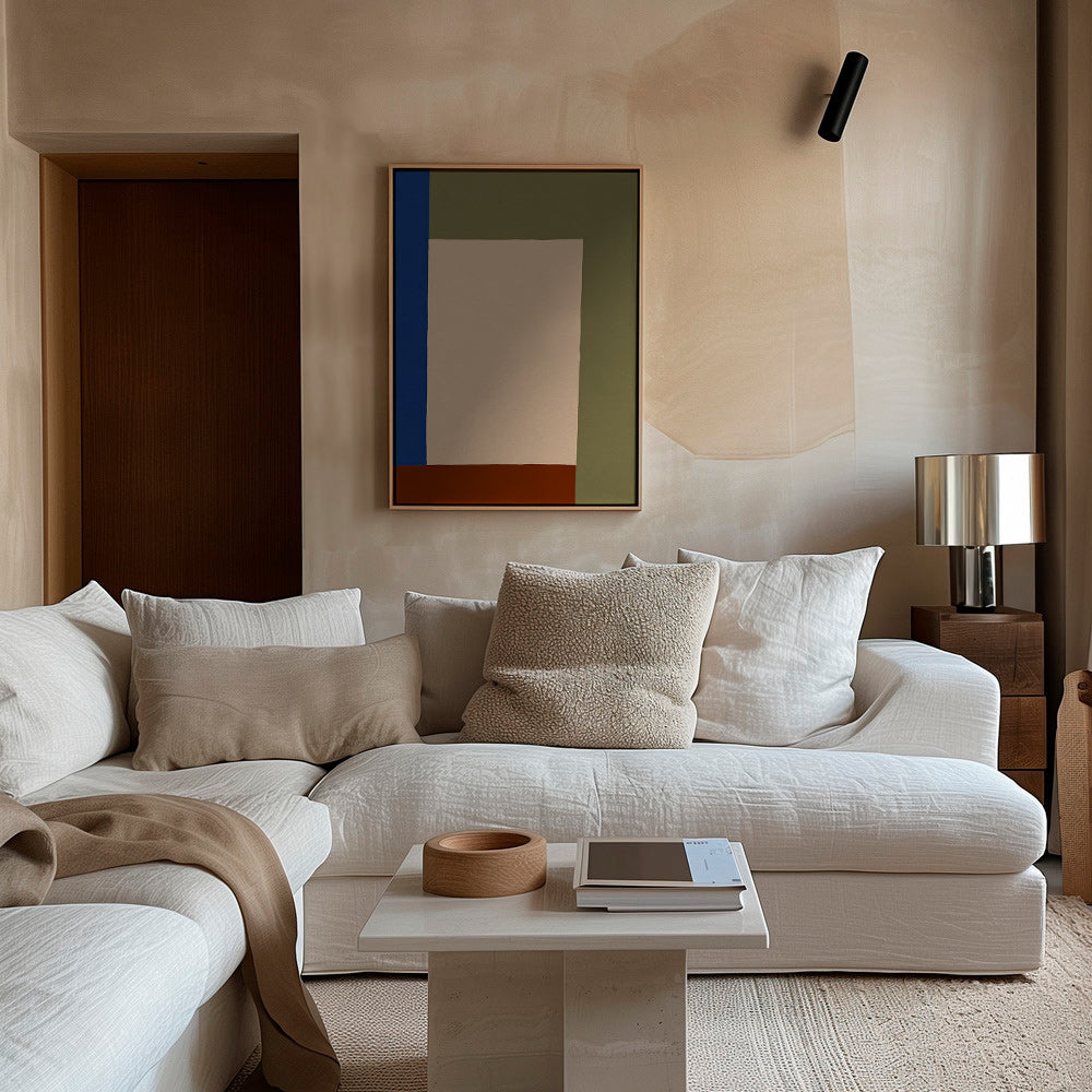 Geometrisk plakat med beige rektangel