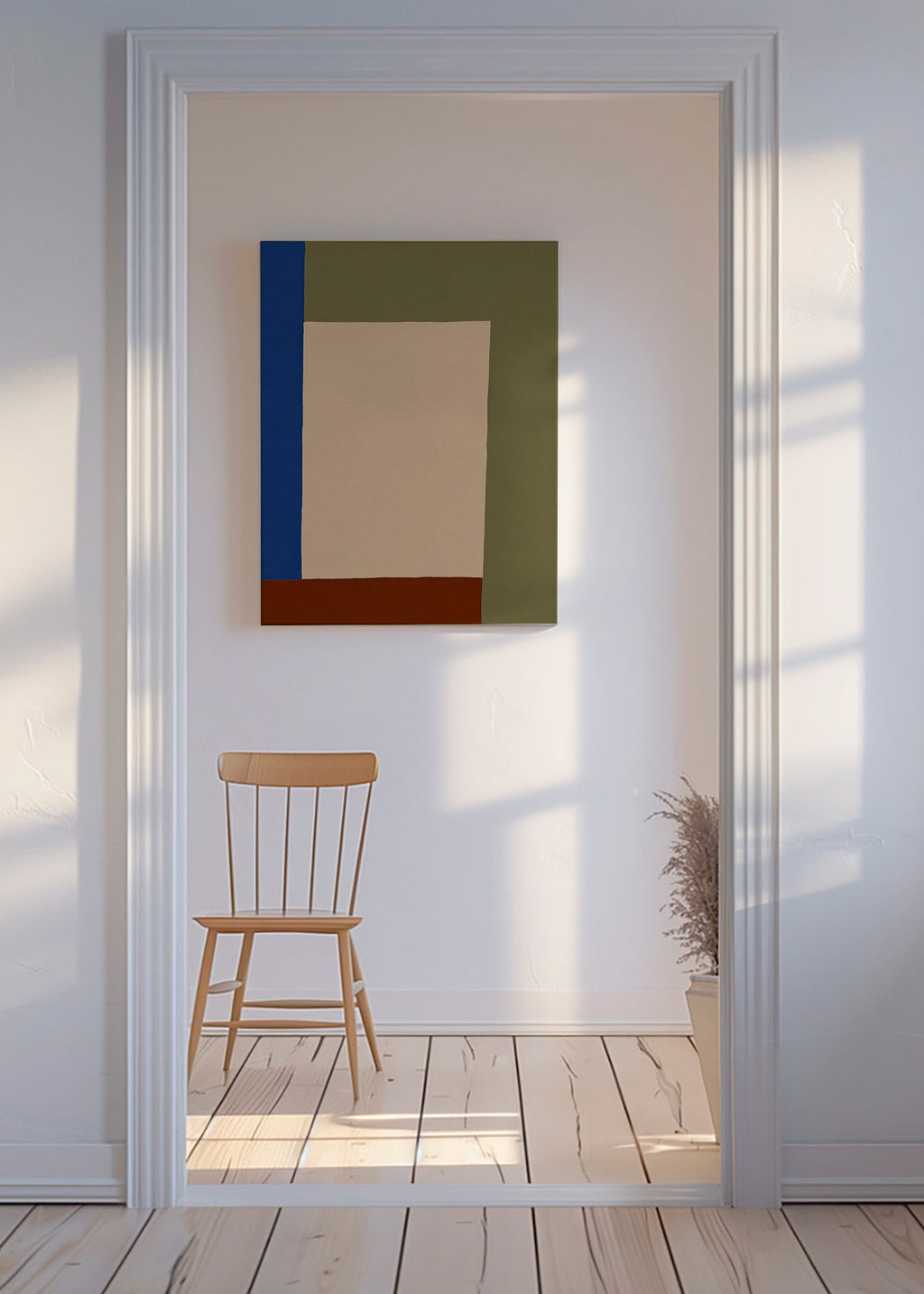 Geometrisk plakat med beige rektangel