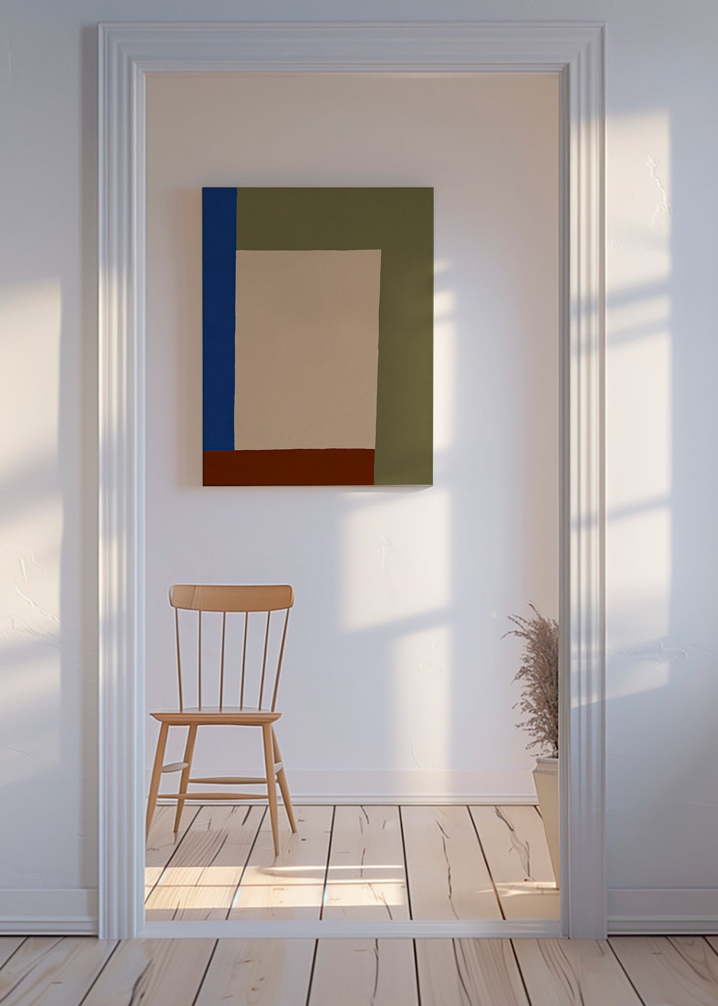 Geometrisk plakat med beige rektangel