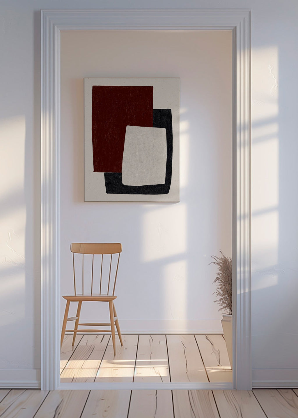 Geometrisk plakat med overlappende bordeauxformer