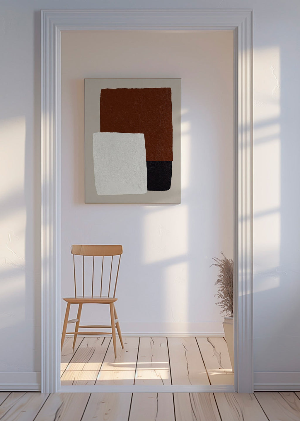 Minimalistisk billede med brune og hvide blokke