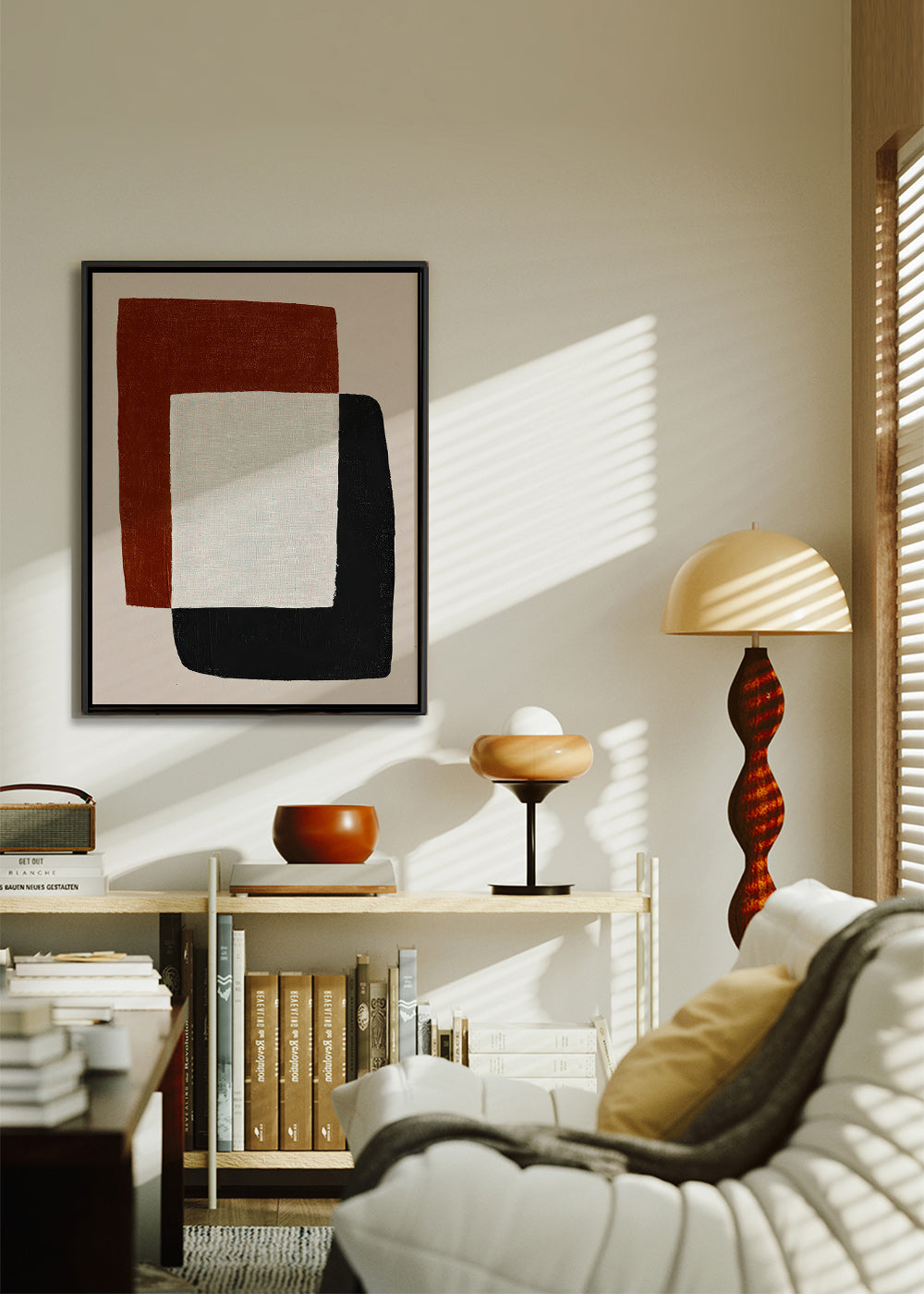 Minimalistisk plakat med overlappende former